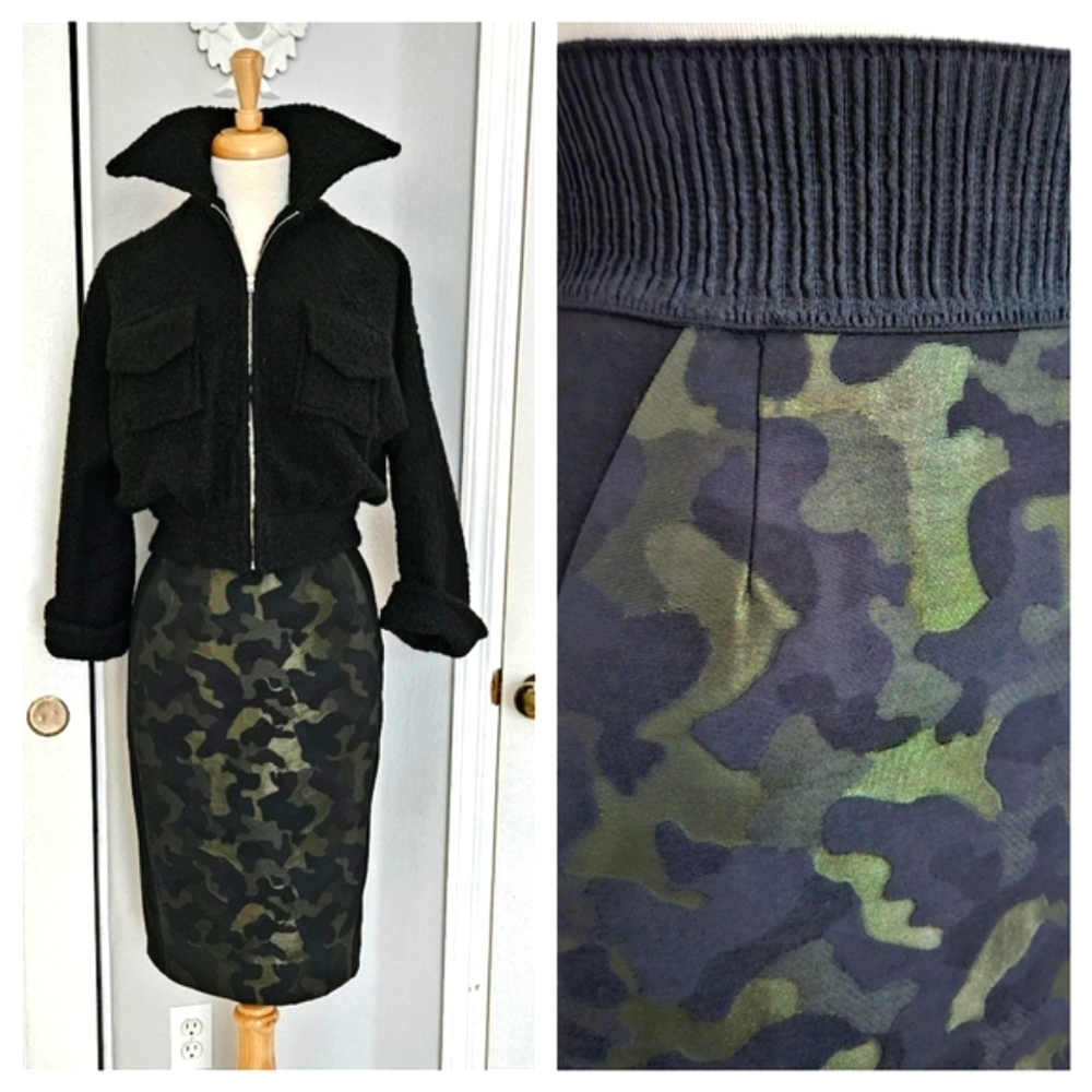 Anthropologie Maeve Black and Camouflage pencil Skirt || Bad Girl Skirt